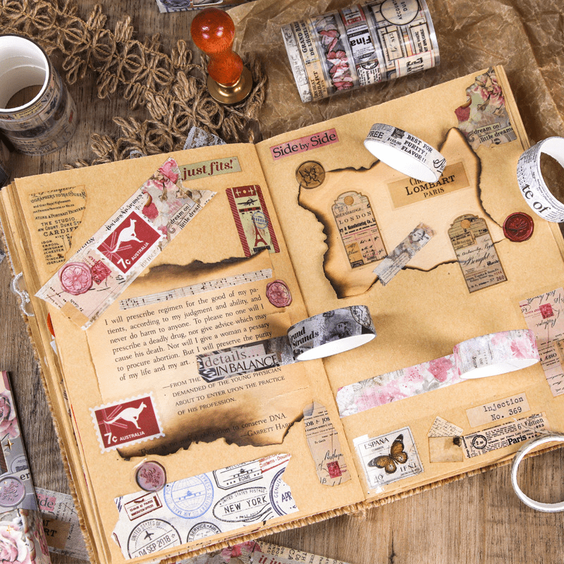 Vintage Collectible Stamps - Conjunto de Fita Washi com Estampa