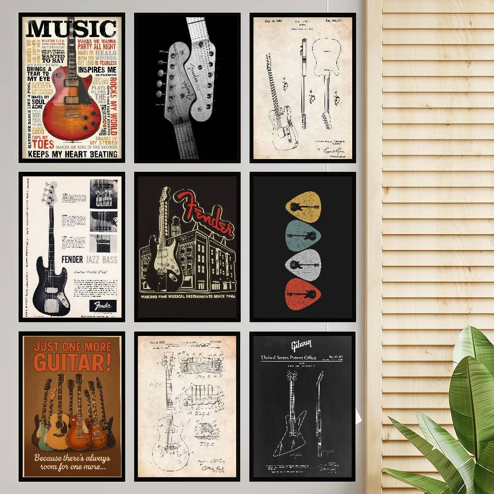 Vintage Collectible Posters - Coleção de guitarra auto-adesivo arte cartaz