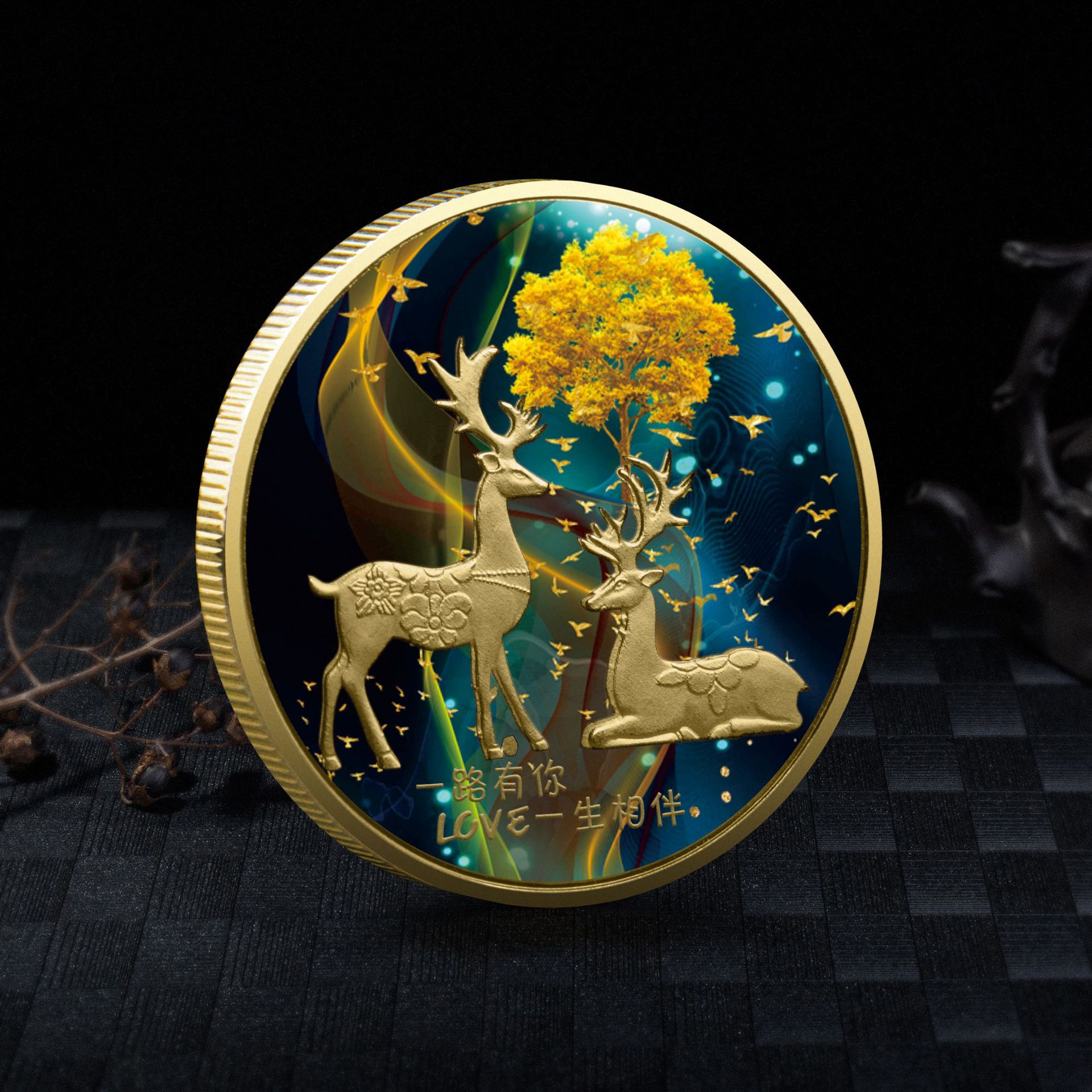 Vintage Collectible Coins - Moedas de veado colecionáveis amor sorte